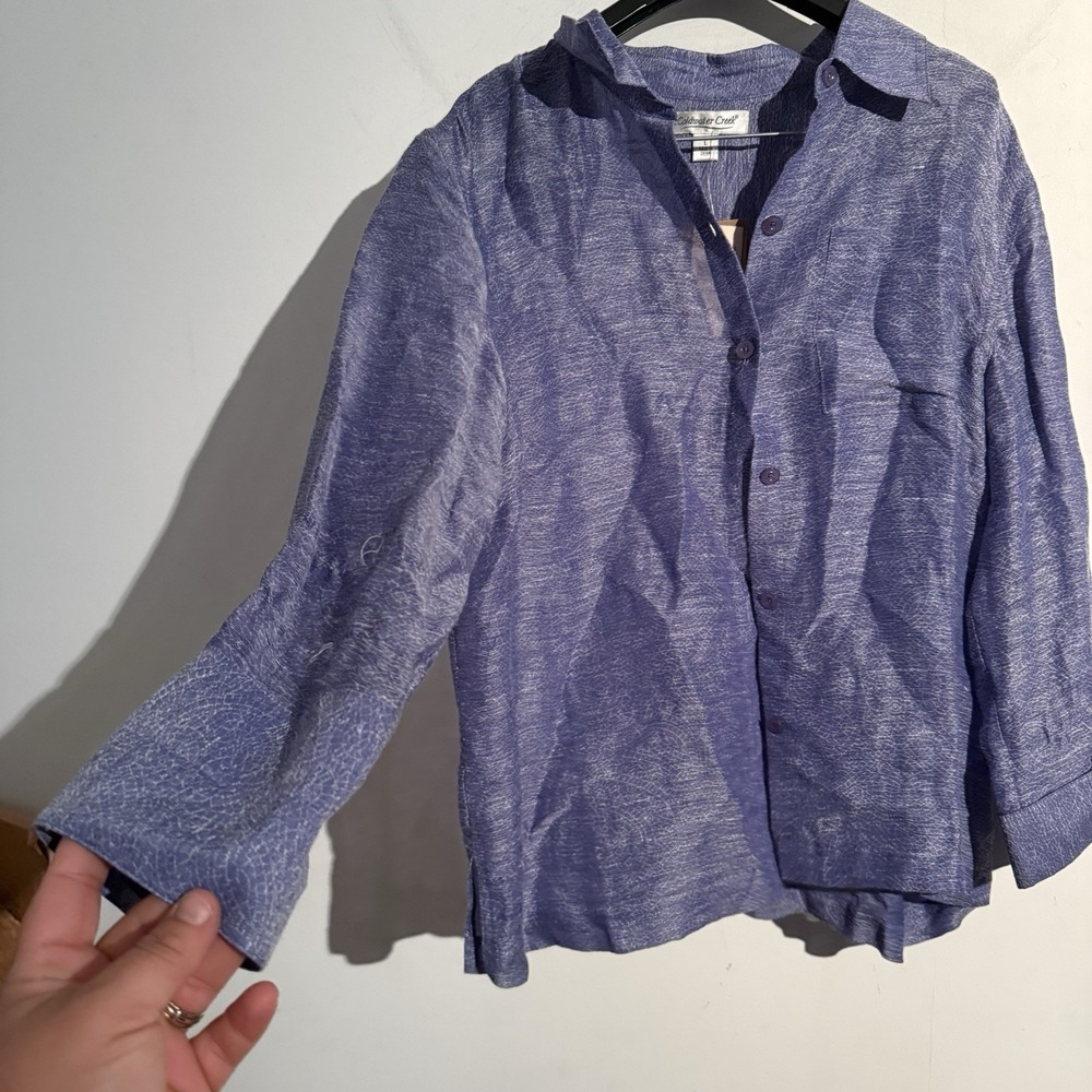 Coldwater Creek Large 3/4 Sleeve Gauzy Linen Silk Top Boho Artisanal Coastal